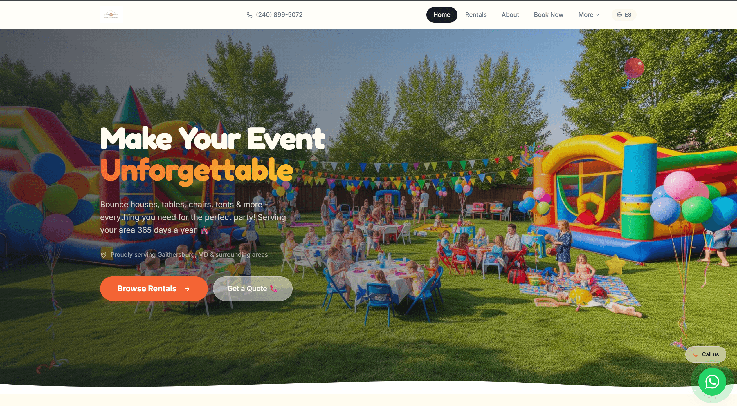 365 Events & Rentals reservation site preview