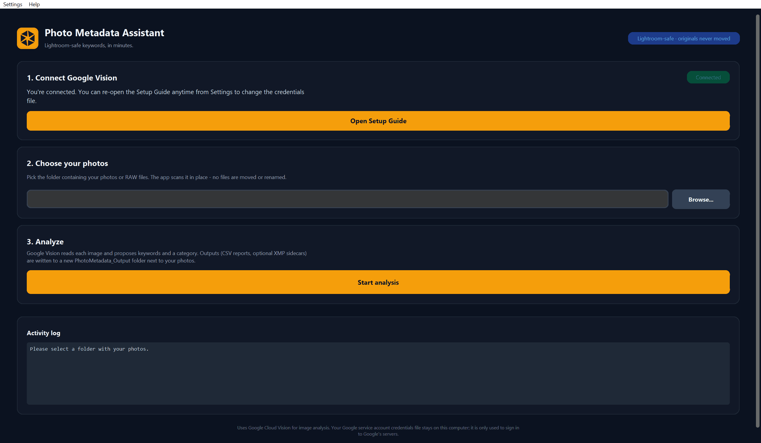 sideA Photo Metadata Assistant preview