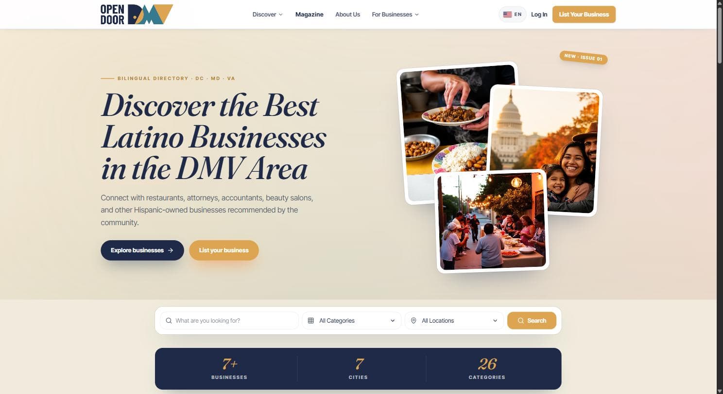 Open Door DMV bilingual directory homepage preview